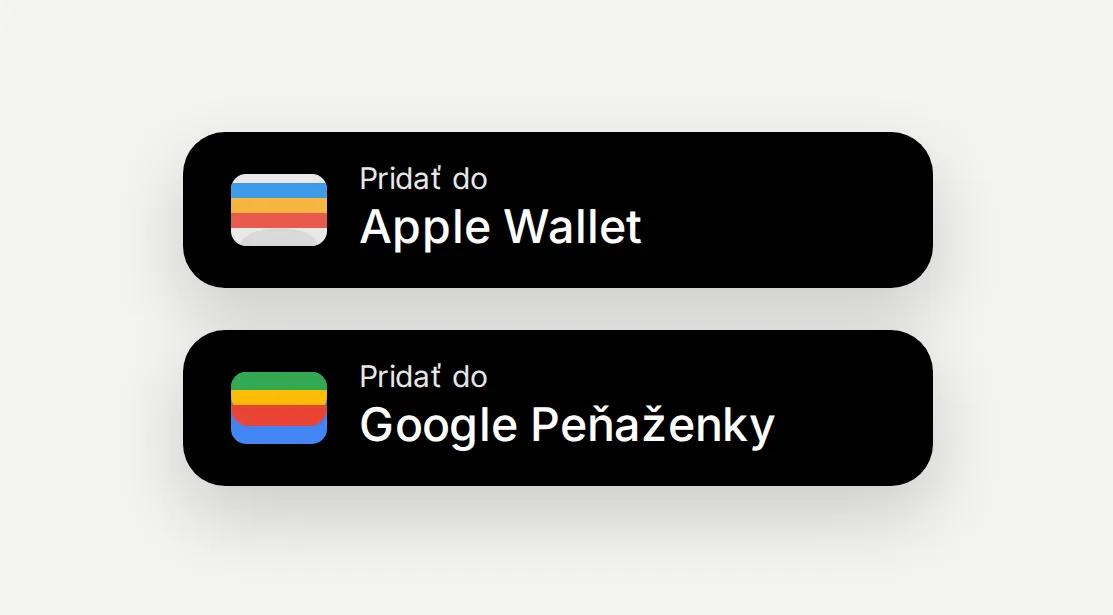 Tlačidlá Pridať do Apple Wallet a Google Peňaženky